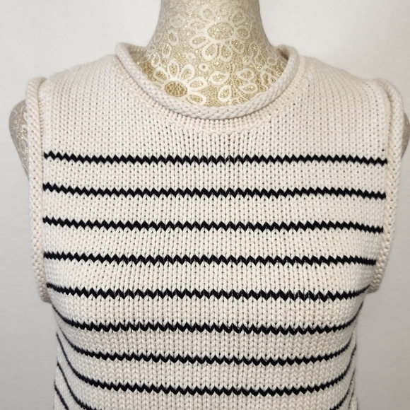 Zara Top Women Black Striped Knit Sleeveless Rolled Hem Cropped Size M Casual - Picture 3 of 14